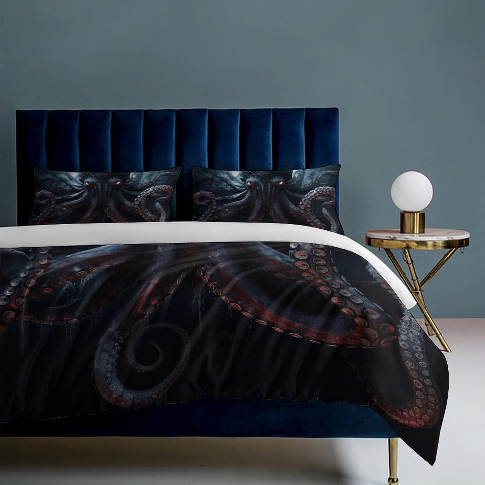 Giant Octopus Duvet Cover King - Super Soft Microfiber 3 Pieces Bedding Set with Zipper Closure And Corner Ties, Octopus Breathable Textured Comforter Cover, 1 Duvet Cover & 2 Pillow Shams for Hom