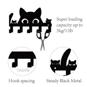 CREATCABIN Black Cat Key Holder for Wall Mounted Key Hook Metal Key Hanger Holder with 6 Hooks Metal Key Hanging Organizer Rack Wall Decor Hook for Entryway Front Door Hallway Office 10.6x5Inch