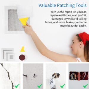 Drywall Repair Kit 10 PCS, 2/4/6 Inch Self-Adhesive Drywall Patch with Scraper and Sandpapers, Aluminum Wall Patch Repair Kit, Plasterboard Hole Repair Kit for Fixing Dry Wall Holes