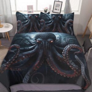 giant octopus duvet cover king - super soft microfiber 3 pieces bedding set with zipper closure and corner ties, octopus breathable textured comforter cover, 1 duvet cover & 2 pillow shams for hom