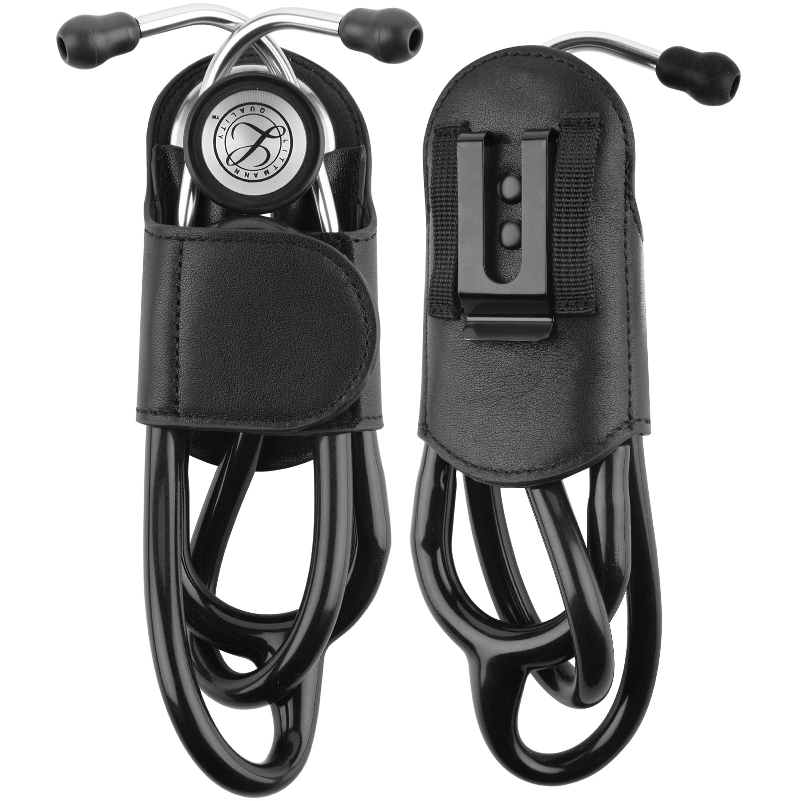 Beautyflier Soft Leather Stethoscope Holder with Clip for All Models: Littmann, ADC, MDF, Adscope, Stethoscope Holder Carrier Perfect for Physicians, Nurses, EMT