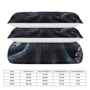 Giant Octopus Duvet Cover King - Super Soft Microfiber 3 Pieces Bedding Set with Zipper Closure And Corner Ties, Octopus Breathable Textured Comforter Cover, 1 Duvet Cover & 2 Pillow Shams for Hom