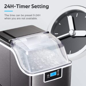 ZAFRO Nugget Ice Makers Countertop,45lbs/Day Pebble Ice Maker Machine with Self-Cleaning,24hrs Timer,LED Panel Sonic ice Maker with Ice Scoop and Ice Basket for Home/Bar/Party (Stainless Steels Black)