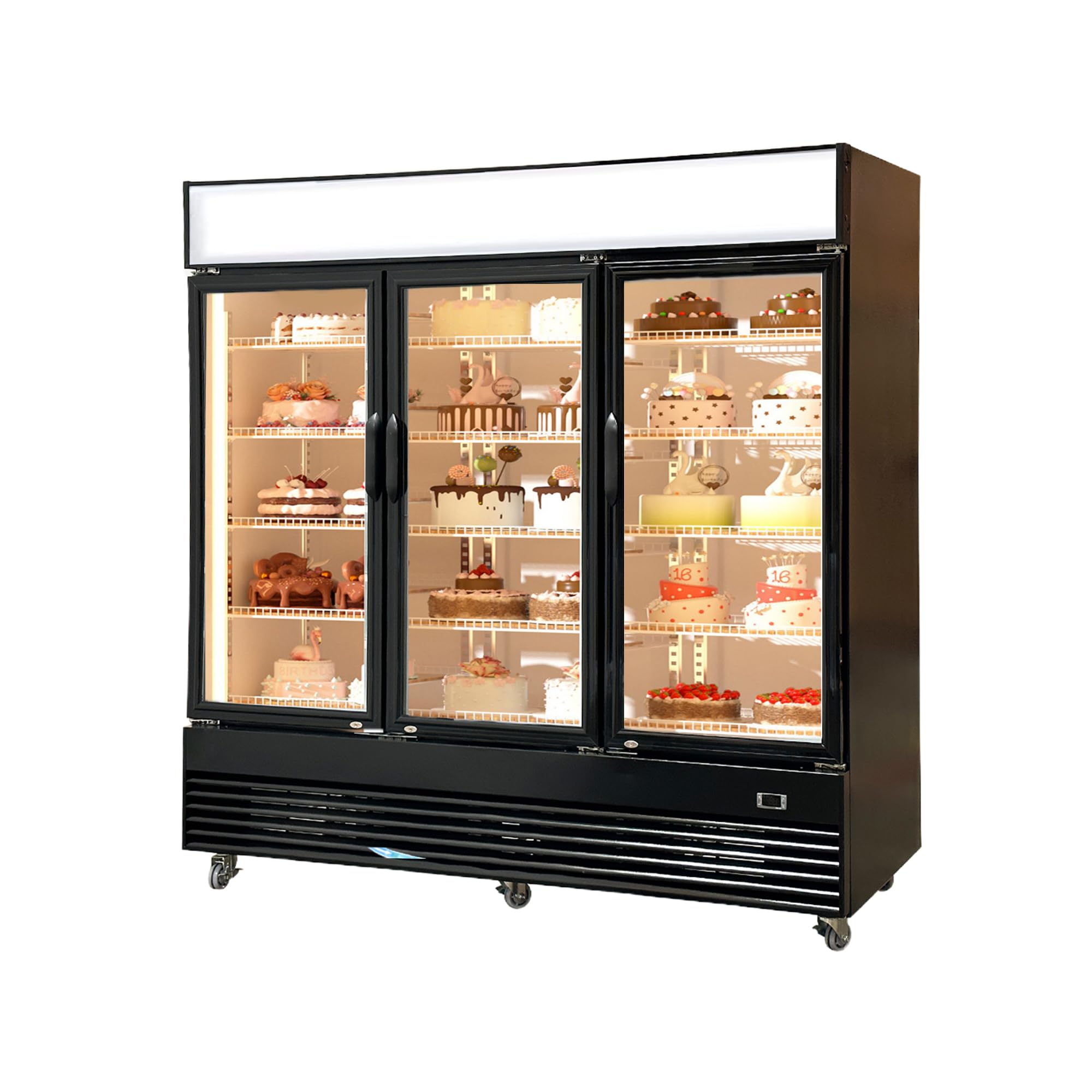 Elite Kitchen Supply Commercial Display Merchandiser Refrigerator, ETL NSF Fridge Cooler with 3 Glass Doors in Black, 3 Section Upright Reach-in, 78" W 69.43 cu. ft. Fan Cooling