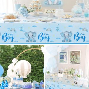 Lopeastar 3Pcs Boy Elephant Baby Shower Decorations Tablecloths, 58 x 108 Inch Large Rectangular Blue It’s a Boy Elephant Baby Shower Table Covers Party Decor for Boys Kids