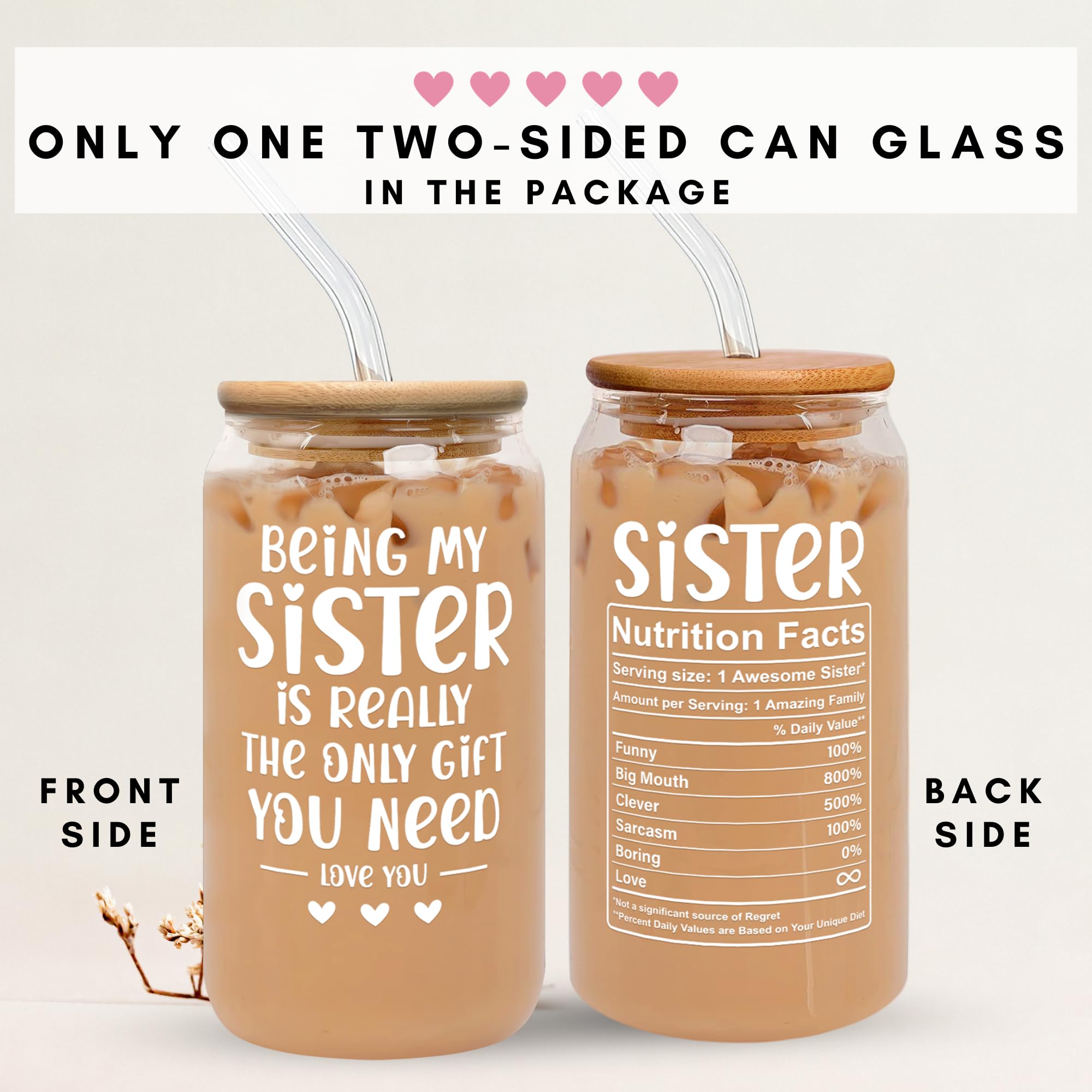 Gifts for Sister - Sister Gifts from Sister, Brother - Birthday Gifts for Sister, Sister Birthday Gifts from Sister - Funny Gifts for Sister - Christmas Gifts for Sister Women - 20 Oz Can Glass