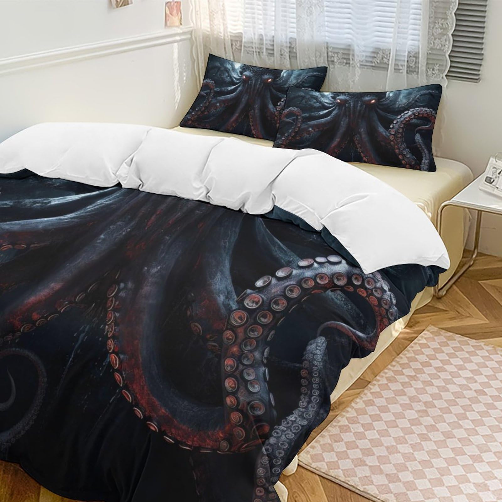 Giant Octopus Duvet Cover King - Super Soft Microfiber 3 Pieces Bedding Set with Zipper Closure And Corner Ties, Octopus Breathable Textured Comforter Cover, 1 Duvet Cover & 2 Pillow Shams for Hom