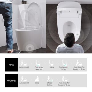 R&T Smart Toilet With Bidet Built In, One-piece Intelligent Toilet for Bathroom with Auto Flushing, Foot Sensor, Elongated Heated Bidet Seat, Remote Control Warm Water, Warm Air Drying Toilet