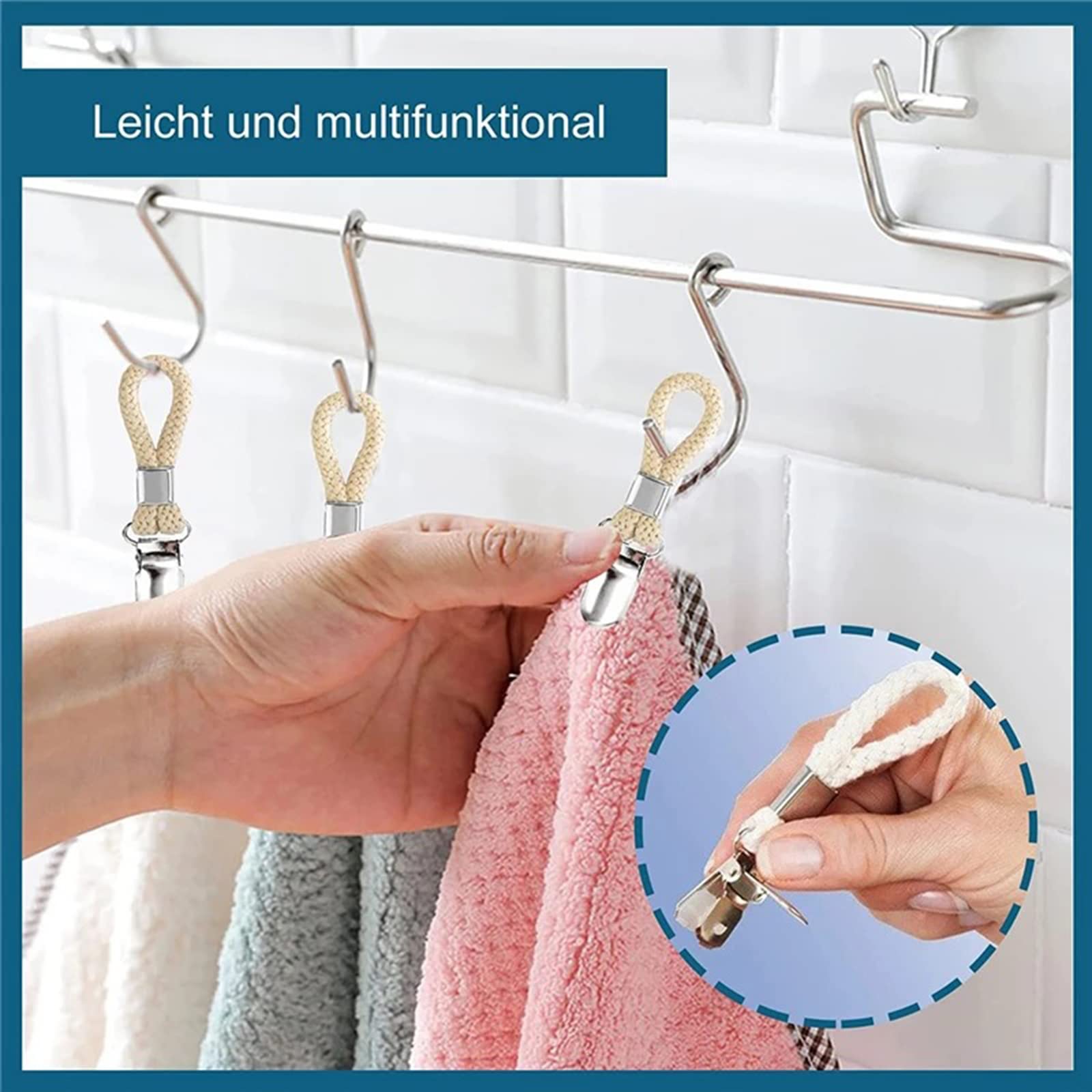 4Pcs Braided Cotton Loop Towel Clips Clothes Pegs Clamp for Home Bathroom Kitchen Towel Storage Holder