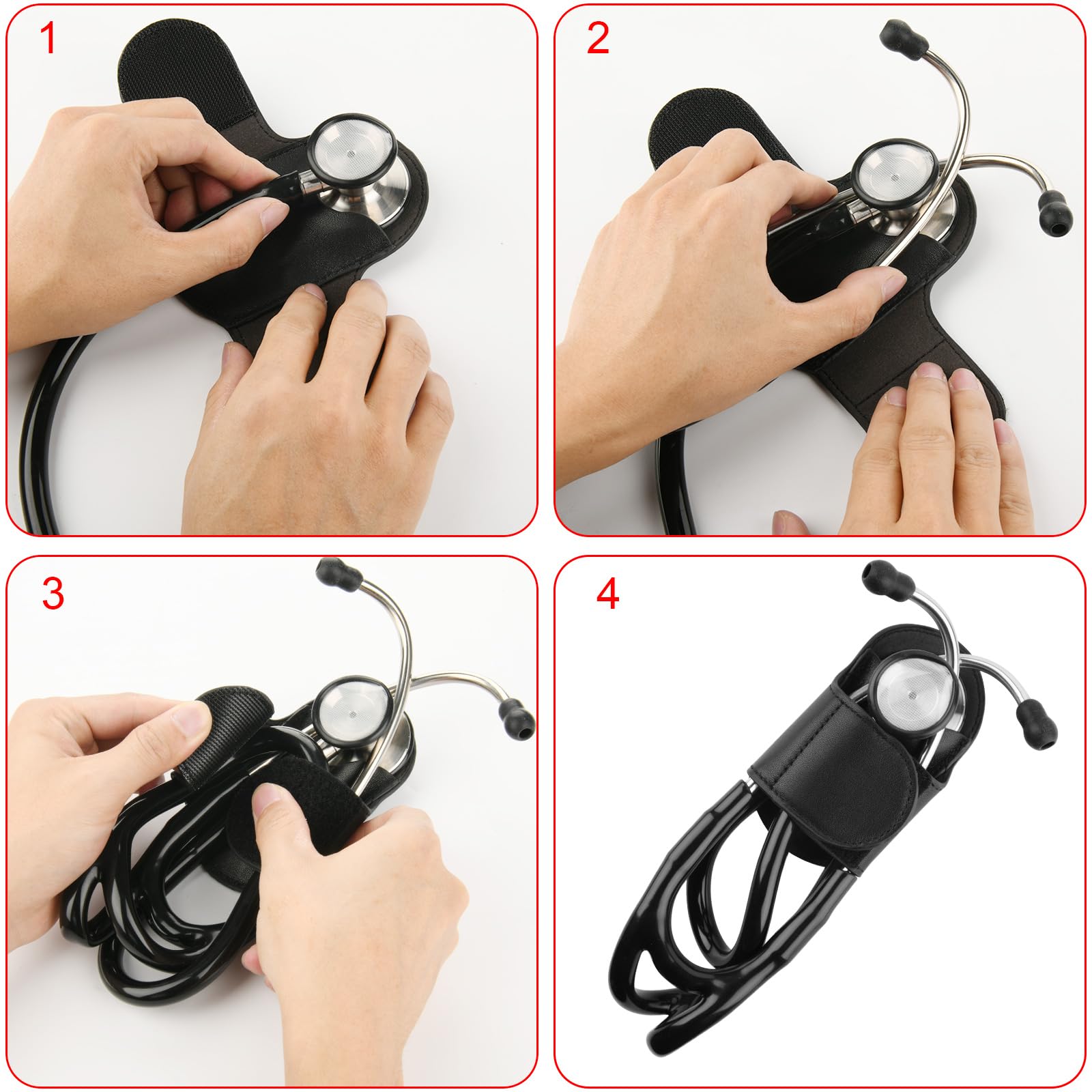 Beautyflier Soft Leather Stethoscope Holder with Clip for All Models: Littmann, ADC, MDF, Adscope, Stethoscope Holder Carrier Perfect for Physicians, Nurses, EMT