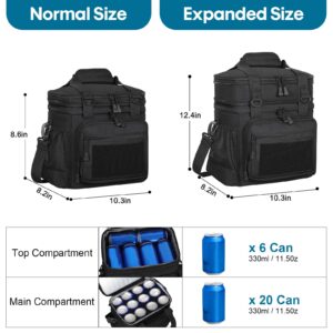 Double Deck Insulated Lunch Box, Expandable Large Lunch Bag Leakproof Cooler Bag Lunch Pail for Men Women Adults Work Shifts Travel Daytrip, Black