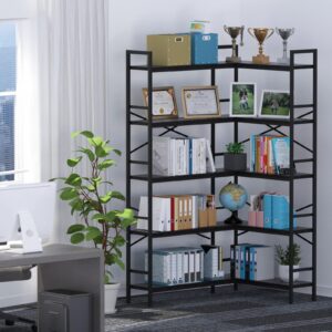 Lazyvan Black Corner Bookshelf,5 Tiers Corner Bookcase with Open Storage,L Shaped Shelves for Home Office,Living Room,Bedroom