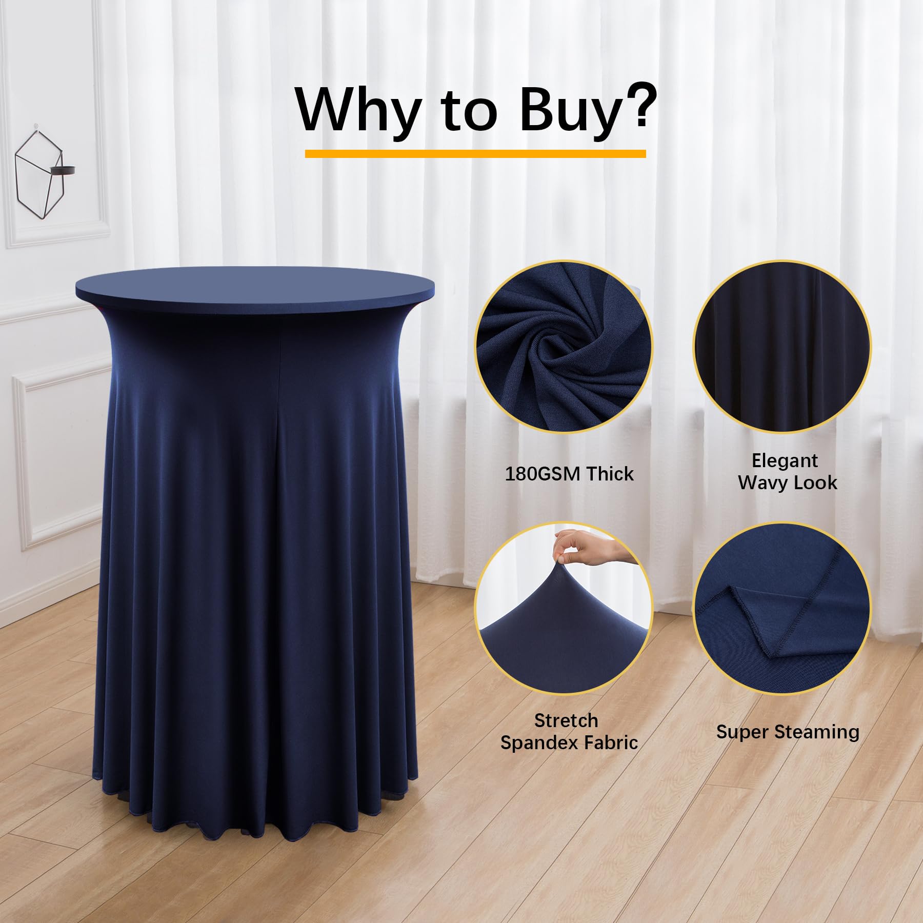 4 Pack Navy Blue Round High Top Cocktail Table Cloth 36inch×43inch Wrinkle Free Stretch Spandex Cocktail Tablecloths Table Covers for Cocktail Party Wedding Banquet Birthday Graduation