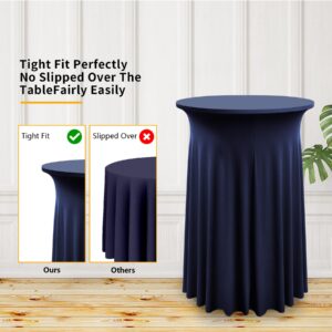 4 Pack Navy Blue Round High Top Cocktail Table Cloth 36inch×43inch Wrinkle Free Stretch Spandex Cocktail Tablecloths Table Covers for Cocktail Party Wedding Banquet Birthday Graduation