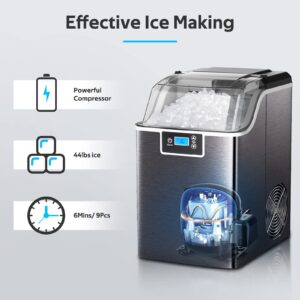 ZAFRO Nugget Ice Makers Countertop,45lbs/Day Pebble Ice Maker Machine with Self-Cleaning,24hrs Timer,LED Panel Sonic ice Maker with Ice Scoop and Ice Basket for Home/Bar/Party (Stainless Steels Black)