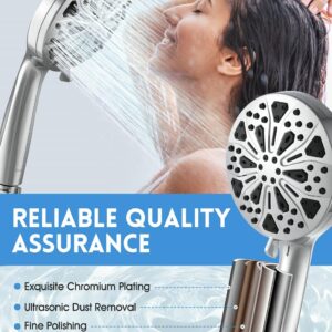 Shower Head,GUOYULJU Shower Heads with Handheld Spray Combo 10 Spray Modes,59Inch Hose,Shower Head with Handheld Adjustable Bracket,Built in Power Wash for bathroom,Tub & Pets,Water Efficient,Chrome