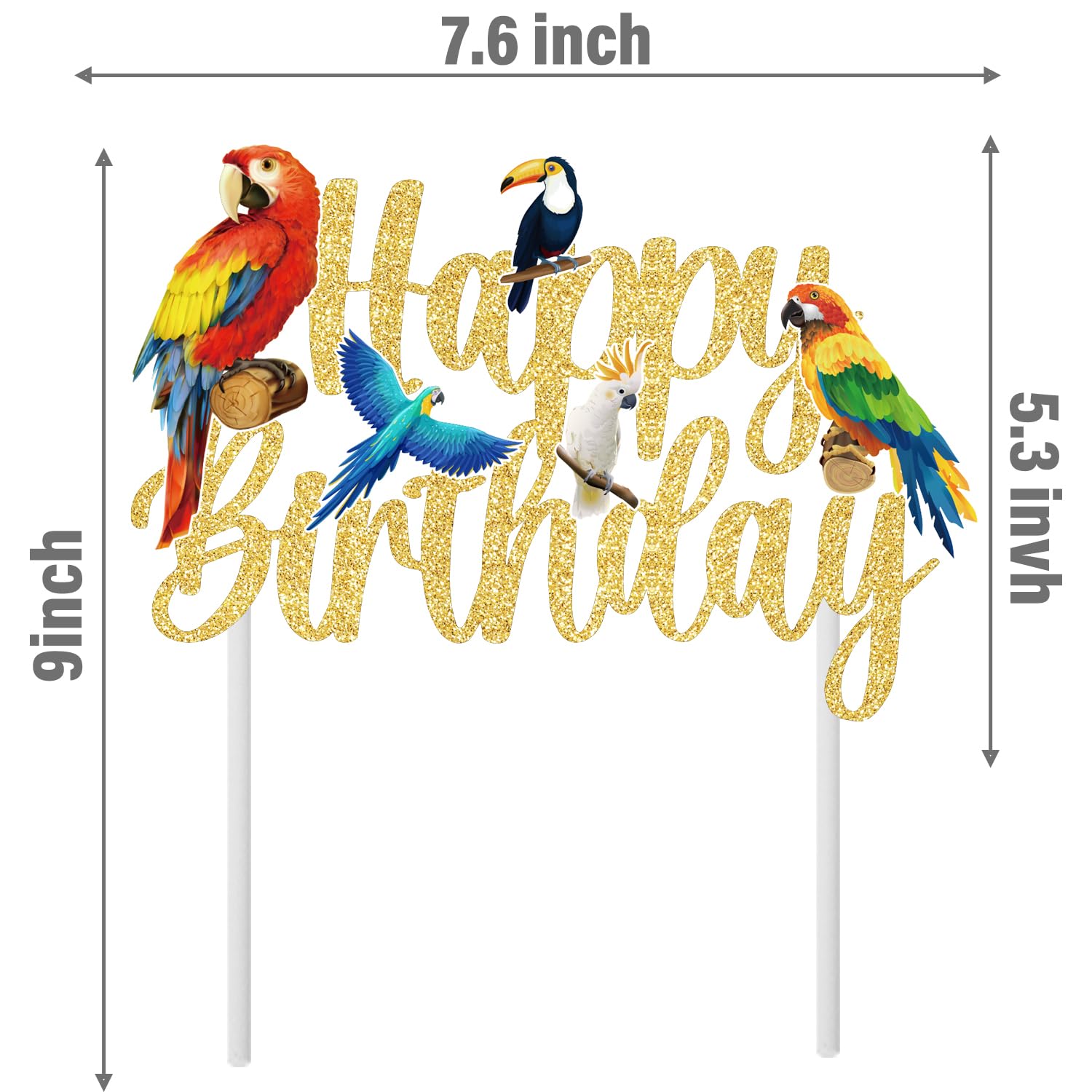 Parrot Birthday Cake Decoration Tropical Bird Birthday Cake Topper Parrot Happy Birthday Cake Pick Parrot Birthday Party Decoration for Birds Themed Baby Shower Supplies