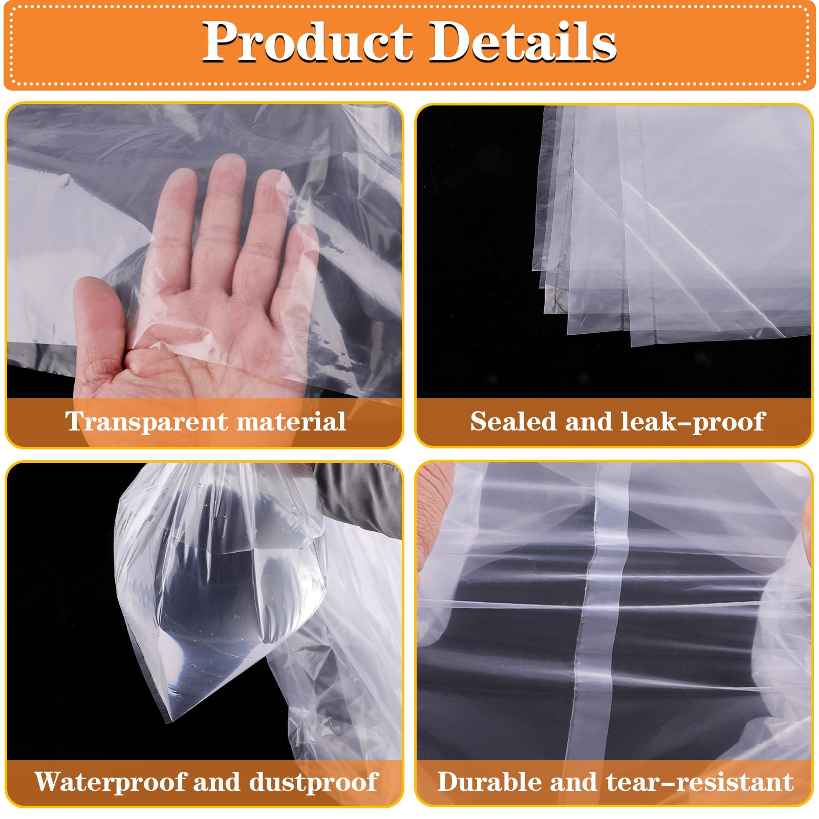 4 Pack Large Clear Plastic Bags, 40" x 60" Moistureproof Dustproof Large Storage Bags, Reusable Giant Extra Luggage Storage Bags for Luggage, Suitcase,Furniture, Chair, Kids Bike (Include 4 Ties)