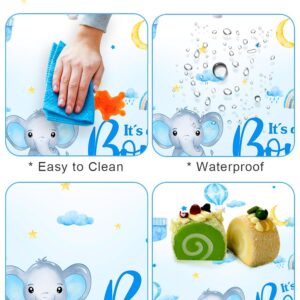 Lopeastar 3Pcs Boy Elephant Baby Shower Decorations Tablecloths, 58 x 108 Inch Large Rectangular Blue It’s a Boy Elephant Baby Shower Table Covers Party Decor for Boys Kids