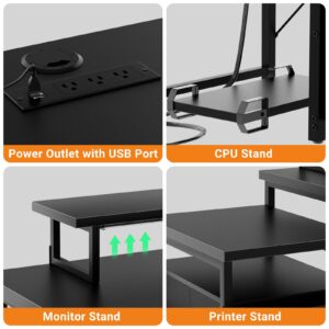 Unikito Reversible L Shaped Computer Desk with Fabric File Drawers, 70.8" Large Office Corner Desk with RGB LED Lights & Power Outlets & Monitor Stand & CPU Stand, Sturdy L Shape Gaming Desk, Black