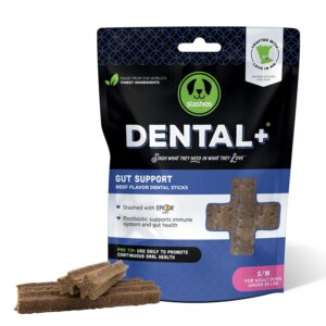 Stashios Dental+ Sticks for Dogs Under 35 lbs- Gut Support, with Beef Bone Broth, All Natural, EpiCor postbiotic, Made in The USA, Dental+ Bag, S/M - 7 oz.