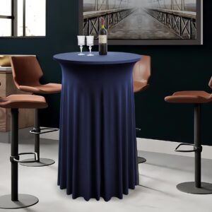 4 Pack Navy Blue Round High Top Cocktail Table Cloth 36inch×43inch Wrinkle Free Stretch Spandex Cocktail Tablecloths Table Covers for Cocktail Party Wedding Banquet Birthday Graduation