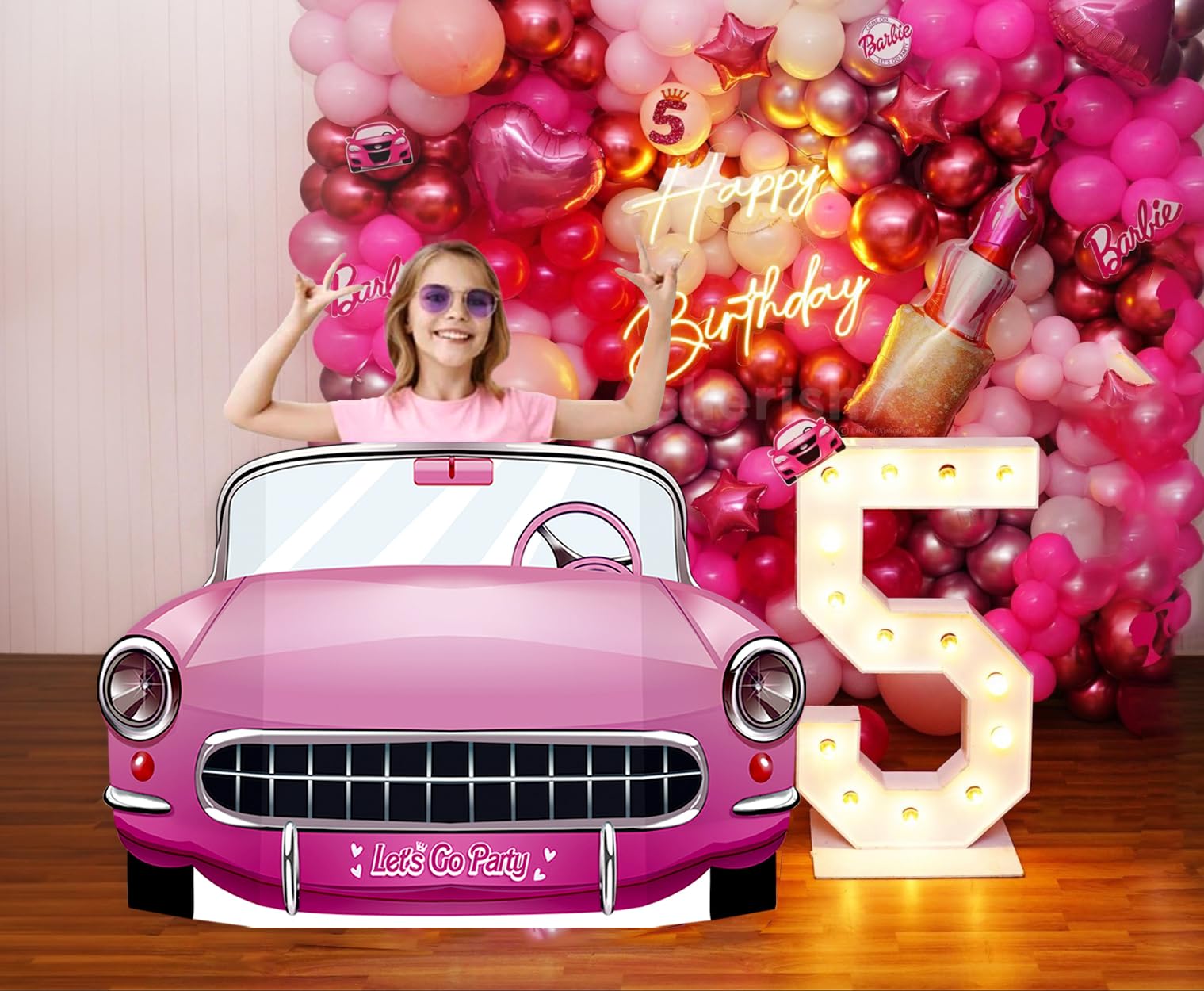 Pink Cars Convertible Photo Booth Props Doll Party Decorations Decor Party Favors for Girls Doll Princess Birthday Party