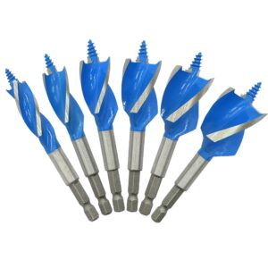 gmtools auger drill bit set for wood, ‎1/2", 5/8", 3/4", 7/8", 1" and 1-1/8" inch size, 6-piece impact wood drill bit with hex shank quick change for hardwood and softwood, plastic, etc