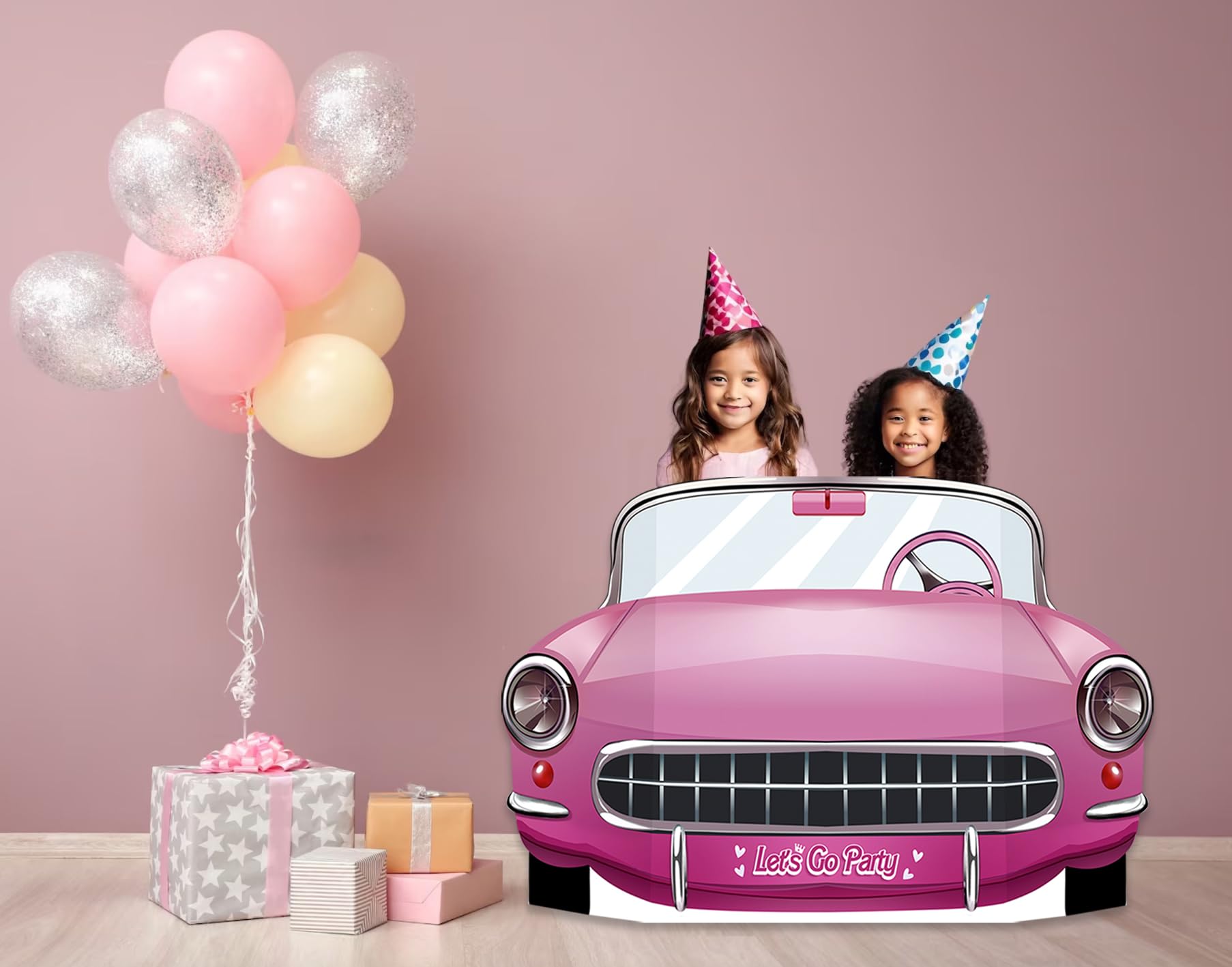 Pink Cars Convertible Photo Booth Props Doll Party Decorations Decor Party Favors for Girls Doll Princess Birthday Party