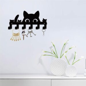 CREATCABIN Black Cat Key Holder for Wall Mounted Key Hook Metal Key Hanger Holder with 6 Hooks Metal Key Hanging Organizer Rack Wall Decor Hook for Entryway Front Door Hallway Office 10.6x5Inch