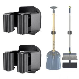 upgraded magnetic broom and mop holder wall mount, space-saving heavy duty no drill over the door broom gripper rv camper wall organizer,black,2 pcs