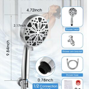 Shower Head,GUOYULJU Shower Heads with Handheld Spray Combo 10 Spray Modes,59Inch Hose,Shower Head with Handheld Adjustable Bracket,Built in Power Wash for bathroom,Tub & Pets,Water Efficient,Chrome