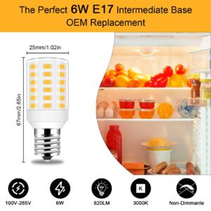 Kei d28k 4w Kel2812 Freezer Bulb Kei d28m kel 2815 ac100-265v 3.8w Refrigerator Light Bulb, E17 Intermediate Base LED Bulb Fit for Kenmore Refrigerator, Microwave Range Hood Bulb, 6W 3000K, 2 Pack