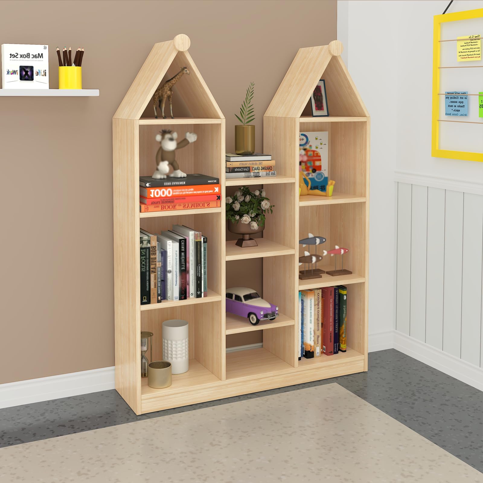 ChubanCraft 3 Tier Storage Cabinet Organizer Wooden Kids Bookshelf Toy Shelf Wood Open Display Cabinet Storage Bookcase Gift Natural (45.27" L x 11.81" W x 59.84" H)