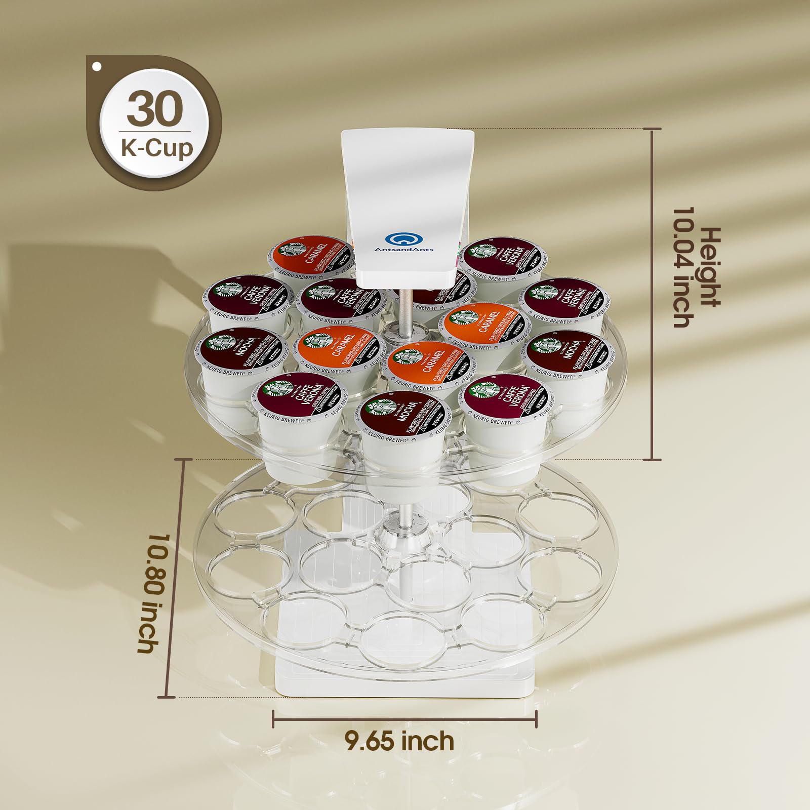 AntsandAnts K Cup Holder: 2-Tier K Cup Organizer 360° Smooth Spin Joy Ease, Coffee Pod Holder Stylish Design for Home Kitchen Office, Compatible with 30 Keurig K-Cup Pods