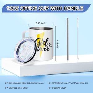 AGH 8 Pack Sublimation Mugs Blanks, 12 oz Stainless Steel Sublimation Coffee Tumbler with Handle and Sliding Lid, Sublimation Tumblers Blanks, Double Walled Vacuum Insulation for Coffee