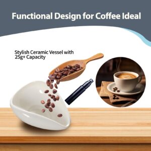 YAFIYGI Coffee Bean Dosing Cup with Coffee Bean Spritzer Measuring and Weighing Bowl White Ceramic Coffee Bean Container Cha He Tray Espresso Cupping Container Dispenser Loose Tea Flower Petals Tea