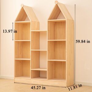 ChubanCraft 3 Tier Storage Cabinet Organizer Wooden Kids Bookshelf Toy Shelf Wood Open Display Cabinet Storage Bookcase Gift Natural (45.27" L x 11.81" W x 59.84" H)