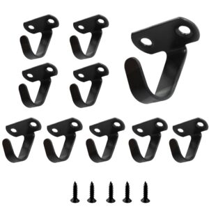 auxbc screw mounted ceiling hooks, stainless steel, heavy duty top hook, under-shelf towel/robe clothes hook, black coat hook with mounting screws for bathroom kitchen cabinet garage, 10pcs