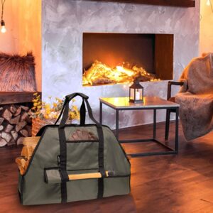 Large Firewood Log Carrier, Canvas Log Carrier Bag Tote, Sturdy Fireplace Wood Stove Accessories, Perfect for Carrying Wood at Indoor or Outdoor, Camping Storage Basket with Handles