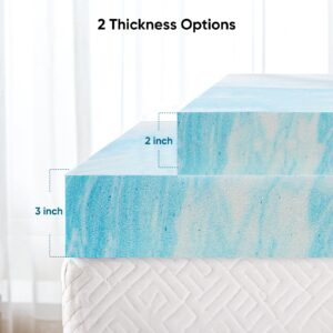 Marsail 2-inch Queen Memory Foam Mattress Topper, Gel Infused Cooling Mattress Topper, Soft Mattress Topper for Sleeper Sofa, RV, Camper, CertiPUR-US Certified