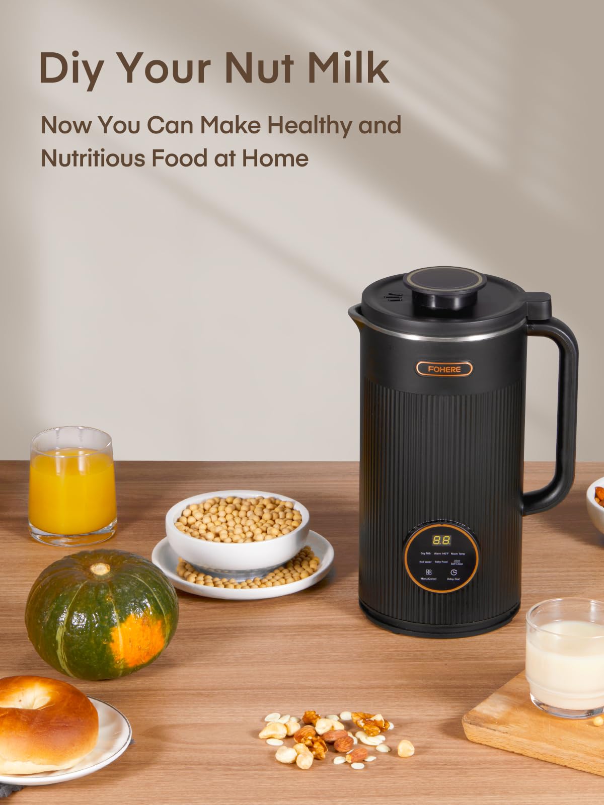 FOHERE 35oz 6 In 1 Nut Milk Maker, 1000ml 800W Automatic Cow Milk Maker Machines Plant-Based Milk, Soy, Oat, Juice, Baby Food, With 12H Timer/Self-Clean/Keep Warm/Boil