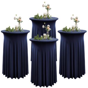 4 pack navy blue round high top cocktail table cloth 36inch×43inch wrinkle free stretch spandex cocktail tablecloths table covers for cocktail party wedding banquet birthday graduation