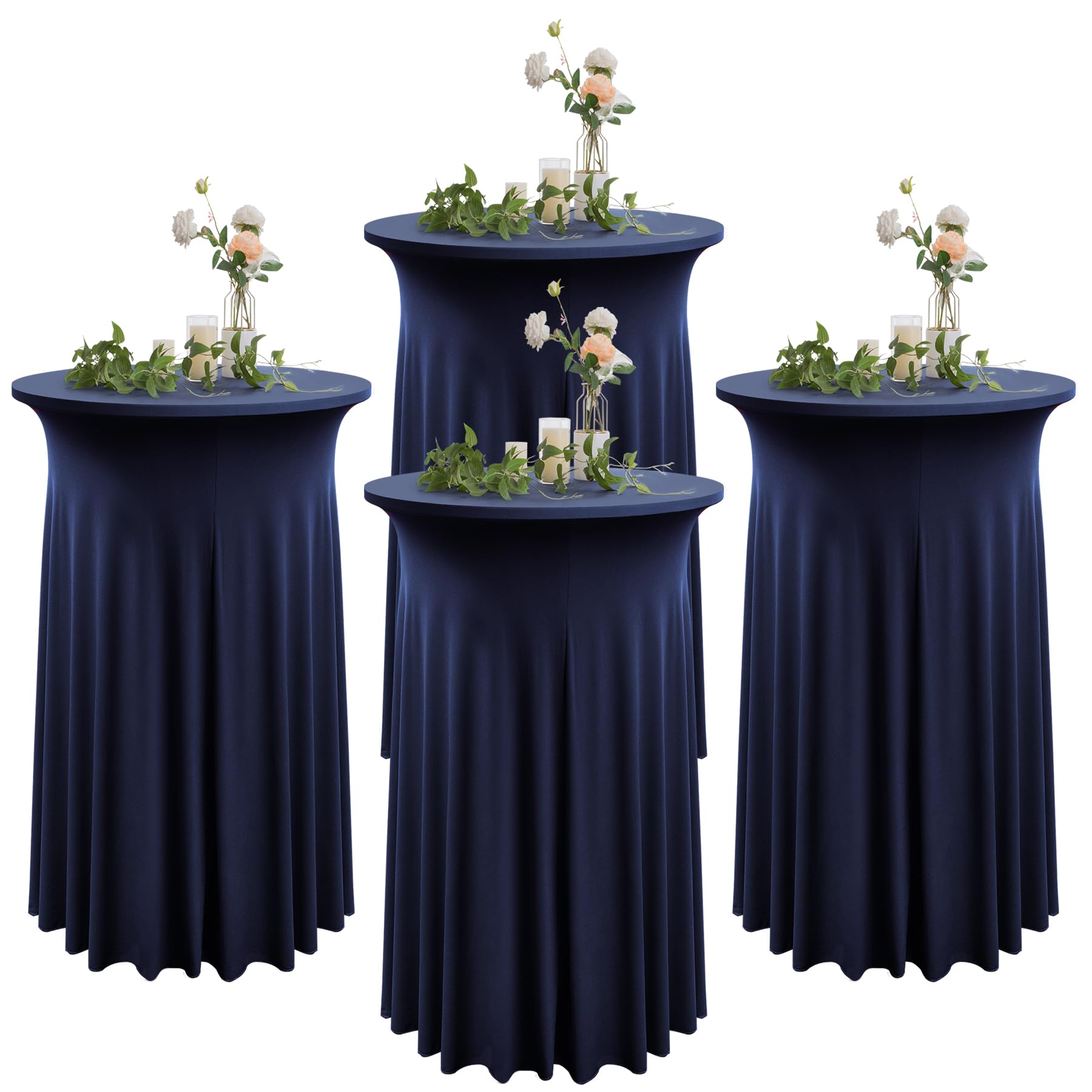 4 Pack Navy Blue Round High Top Cocktail Table Cloth 36inch×43inch Wrinkle Free Stretch Spandex Cocktail Tablecloths Table Covers for Cocktail Party Wedding Banquet Birthday Graduation