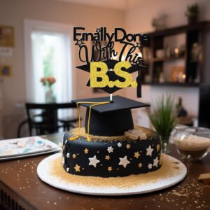 Finally Done With This B.S Cake Topper, Bachelor's Degree, Congrats College Graduation Party Decorations Supplies