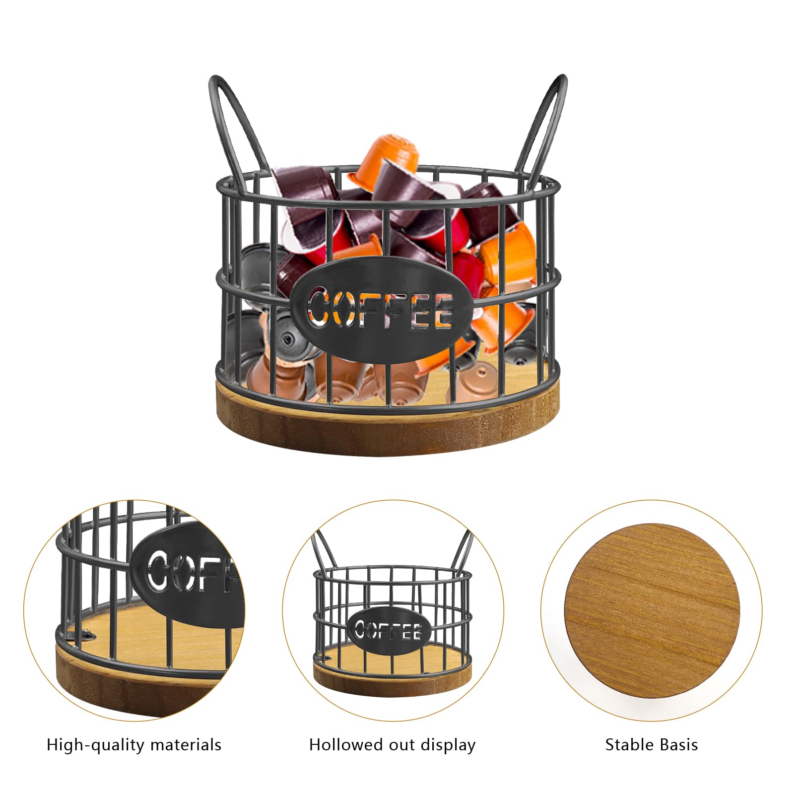 QUTHZZHY Coffee Pods Holder Large Capacity Coffee Pod Baskets Portable k cup organizer Iron crafts for Storaging Espresso Capsule Fruit Snack