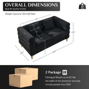 OUYESSIR 60 Inches Teddy Sofa, Mid Century Loveseat Sofa with Metal Legs, 2 Seater Couch with 2 Pillows for Bedroom, Living Room, Lounges, Office, Apartment,Small Space