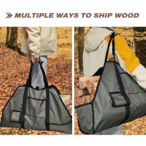 Large Firewood Log Carrier, Canvas Log Carrier Bag Tote, Sturdy Fireplace Wood Stove Accessories, Perfect for Carrying Wood at Indoor or Outdoor, Camping Storage Basket with Handles