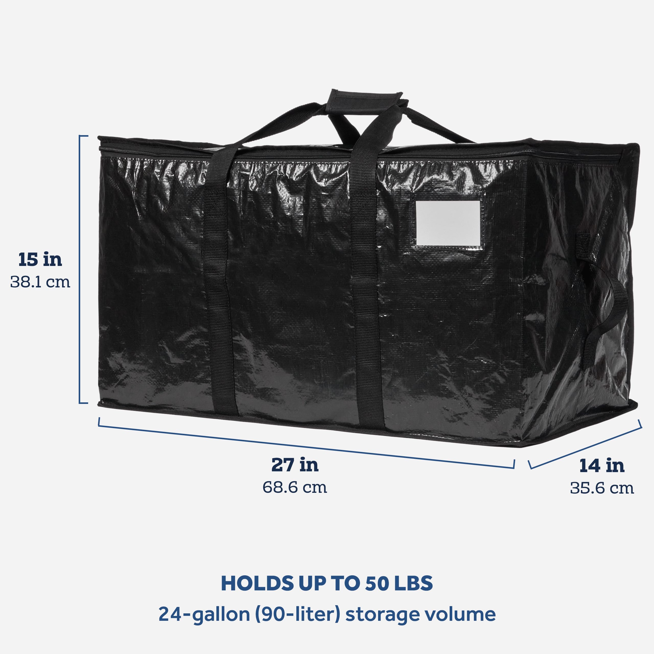 ZOBER Extra Large Moving Bags, Heavy-Duty Water-Resistant Storage Bags with Dual Zippers & Carrying Handles 2 Pack, 27" L x 14" W x 15" H