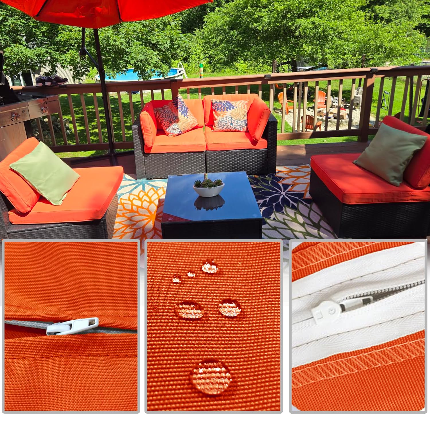 FLYMEI Patio Cushion Covers 24x22x4 Waterproof Outdoor Cushion Cover Replacement 4Packs Outdoor Seat Cushion Slipcover for Outdoor Rattan Chair Sofa, Orange, Halloween Decor